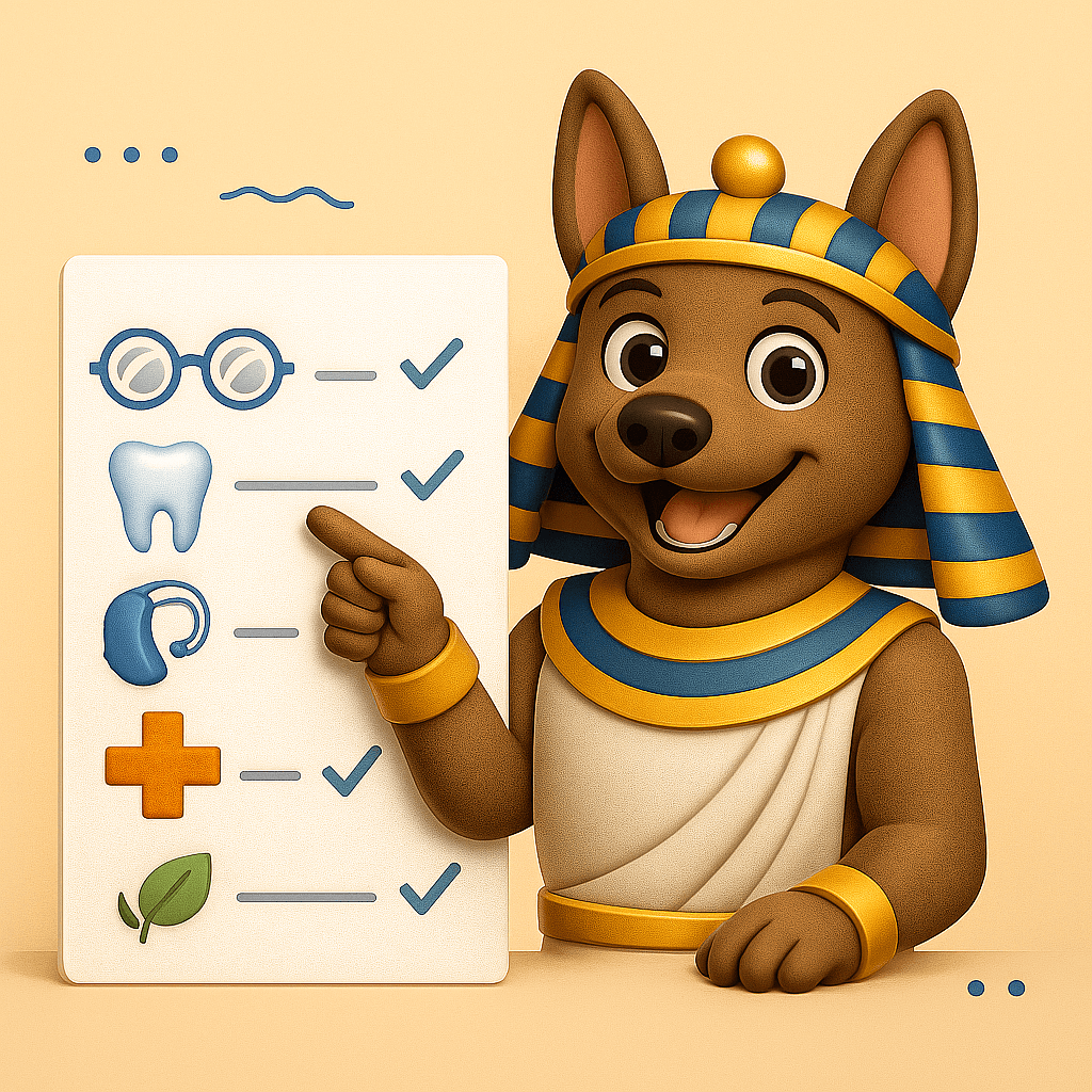 Tableau garanties mutuelle retraités - Heka mascotte présentant optique, dentaire, audio, hospitalisation et médecines douces