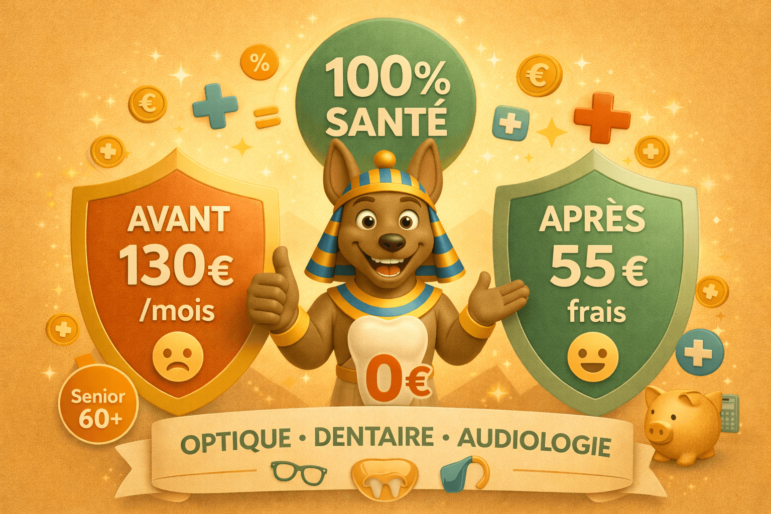 100% Santé dentaire : économies avec mutuelle senior passant de 130€ à 55€ par mois sans reste à charge